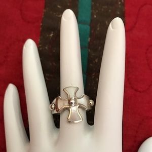 Sterling Silver Cross ‘Ring’ with MOP Inlay Size 8.5